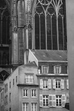 Windows of the Cathedral of Saint Stephen, Metz, behind houses